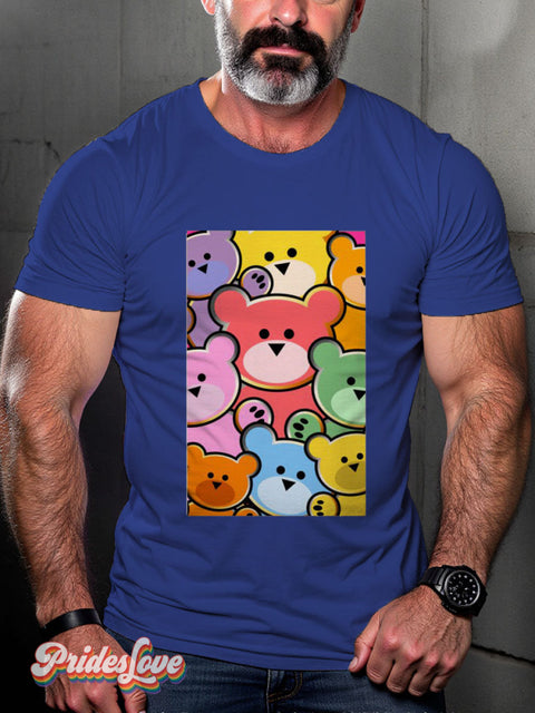 Men’s Gay Bear Dip Pride Rainbow Casual Print T-Shirt Blue / S