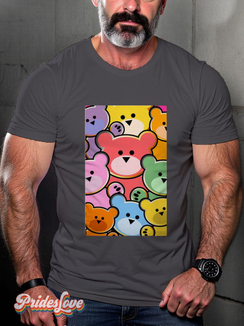 Men’s Gay Bear Dip Pride Rainbow Casual Print T-Shirt Grey / S