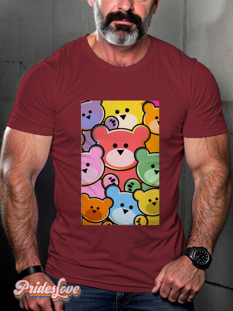 Men’s Gay Bear Dip Pride Rainbow Casual Print T-Shirt Maroon / S