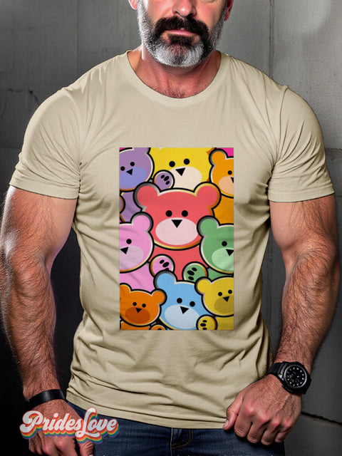 Men’s Gay Bear Dip Pride Rainbow Casual Print T-Shirt Sand / S