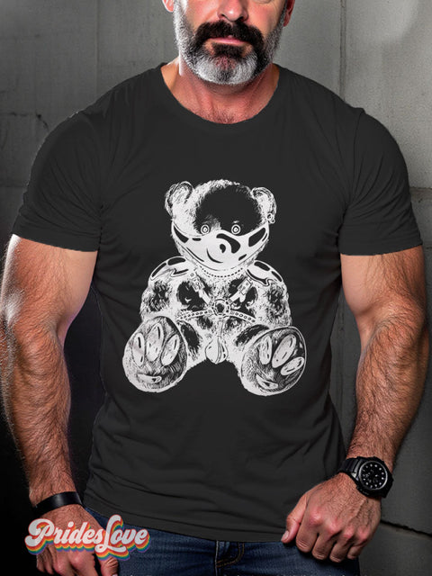 Men’s Gay Bear Leather Casual Print T-Shirt Black / S