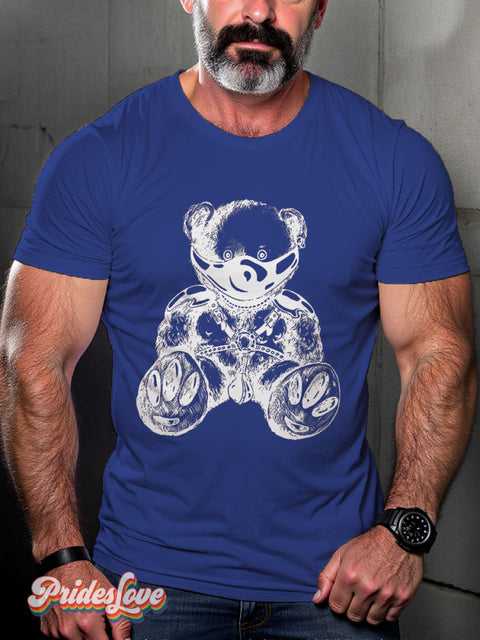 Men’s Gay Bear Leather Casual Print T-Shirt Blue / S