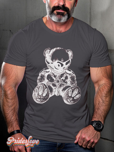 Men’s Gay Bear Leather Casual Print T-Shirt Grey / S