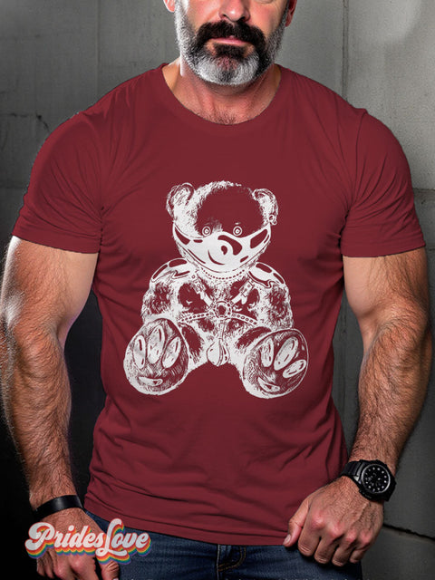 Men’s Gay Bear Leather Casual Print T-Shirt Maroon / S