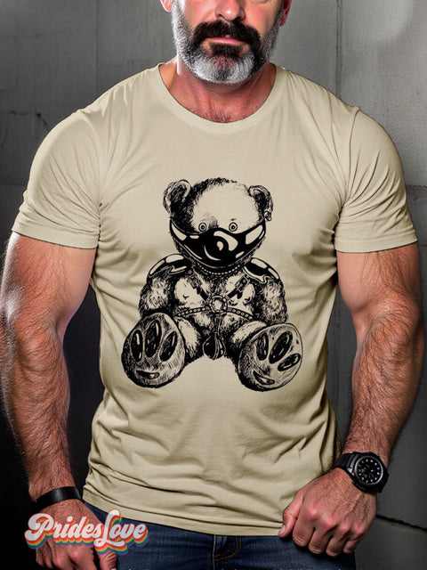 Men’s Gay Bear Leather Casual Print T-Shirt Sand / S