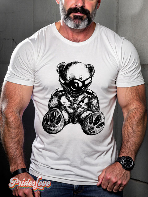 Men’s Gay Bear Leather Casual Print T-Shirt White / S