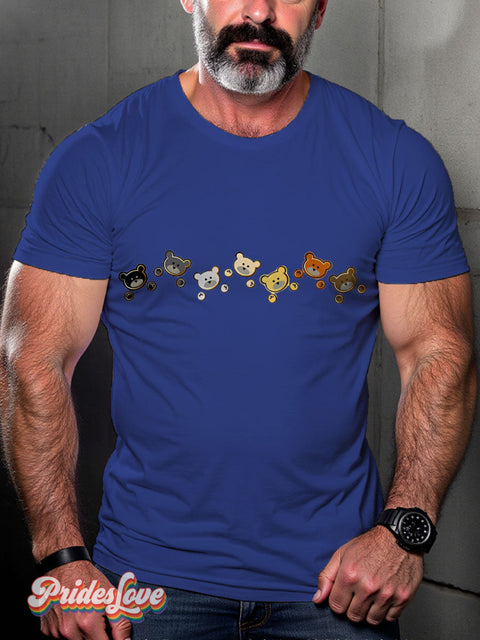 Men’s Gay Bear Pride Rainbow Casual Print T-Shirt Blue / S