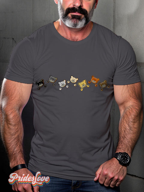 Men’s Gay Bear Pride Rainbow Casual Print T-Shirt Grey / S