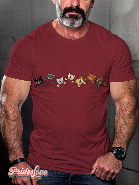 Men’s Gay Bear Pride Rainbow Casual Print T-Shirt Maroon / S