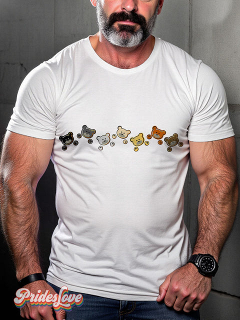 Men’s Gay Bear Pride Rainbow Casual Print T-Shirt White / S