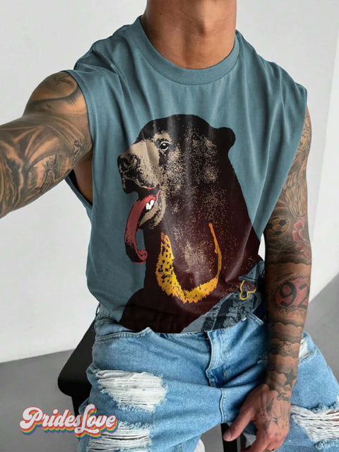 Men’s Gay Bear Print Wide Shoulder Vest Multicolor / S