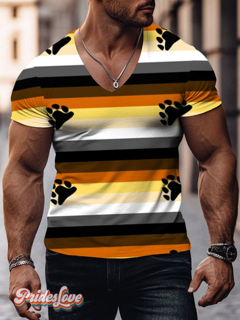 Men’s Gay Bear Scratch Pride Flag Print V-Neck T-Shirt Multicolor / S