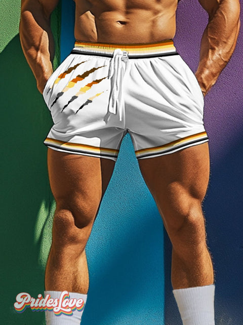 Men’s Gay Bear Tribe Stripes Paw Prints Beach Shorts Multicolor / S