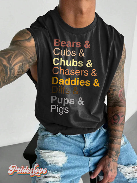 Men’s Gay Bears LGBT Gay Pride Art Wide Shoulder Vest Black / S