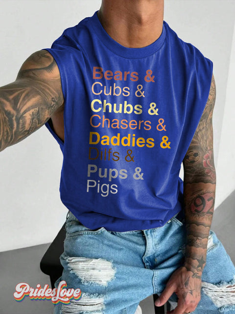 Men’s Gay Bears LGBT Gay Pride Art Wide Shoulder Vest Blue / S