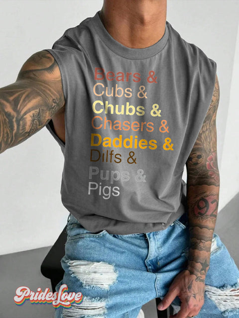 Men’s Gay Bears LGBT Gay Pride Art Wide Shoulder Vest Grey / S