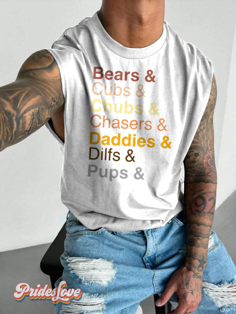Men’s Gay Bears LGBT Gay Pride Art Wide Shoulder Vest White / S