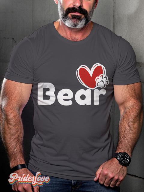 Men’s Gay Copy Of Love My Dog Bear Pride Casual Print T-Shirt Grey / S