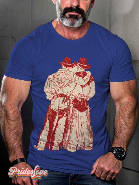 Men’s Gay Cowboys Pride Casual Print T-Shirt Blue / S