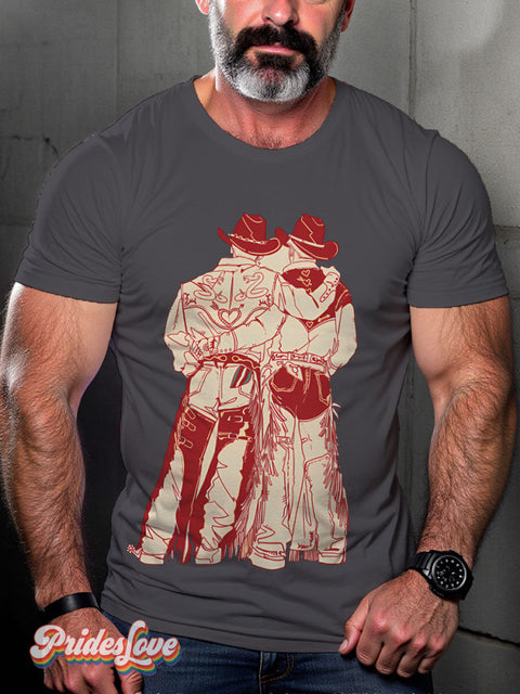 Men’s Gay Cowboys Pride Casual Print T-Shirt Grey / S