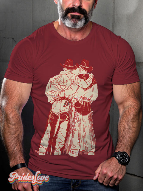 Men’s Gay Cowboys Pride Casual Print T-Shirt Maroon / S