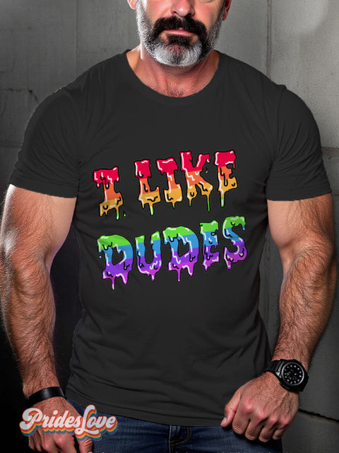 Men’s Gay I Like Dudes Casual Print T-Shirt Black / S