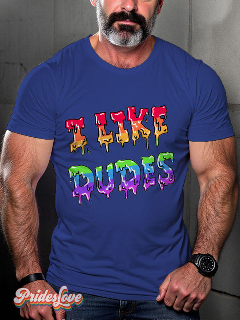 Men’s Gay I Like Dudes Casual Print T-Shirt Blue / S