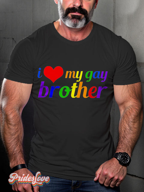 Men’s Gay I Love My Brother Pride Casual Print T-Shirt Black / S
