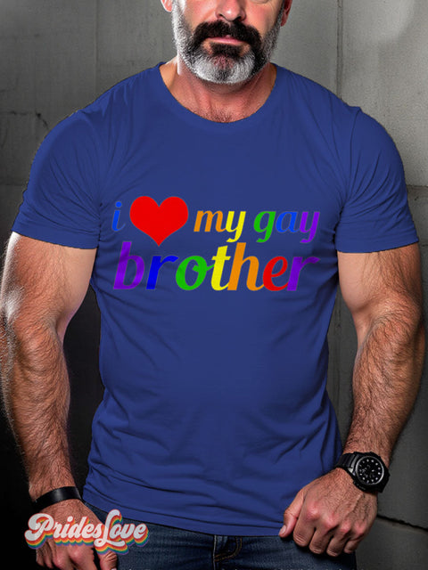 Men’s Gay I Love My Brother Pride Casual Print T-Shirt Blue / S