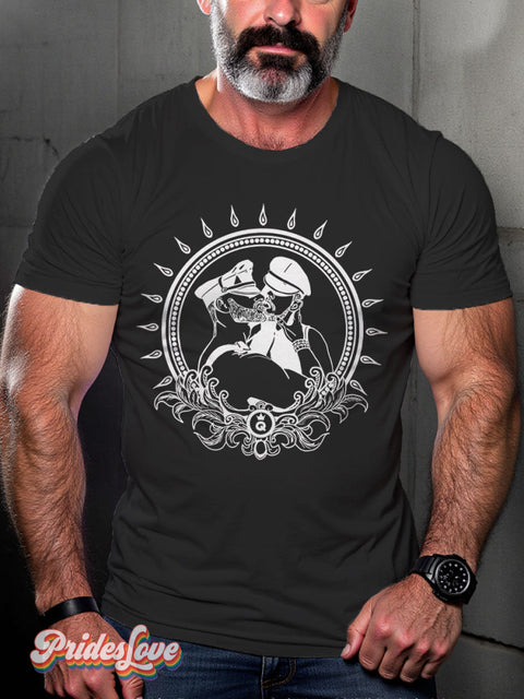 Men’s Gay Kiss Leather Casual Print T-Shirt Black / S