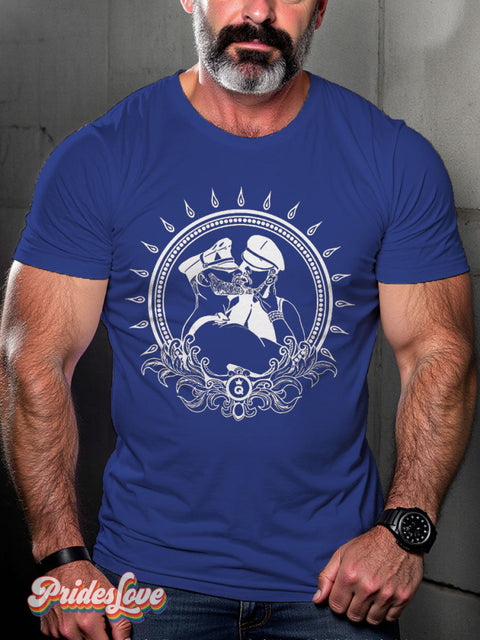 Men’s Gay Kiss Leather Casual Print T-Shirt Blue / S