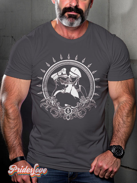 Men’s Gay Kiss Leather Casual Print T-Shirt Grey / S