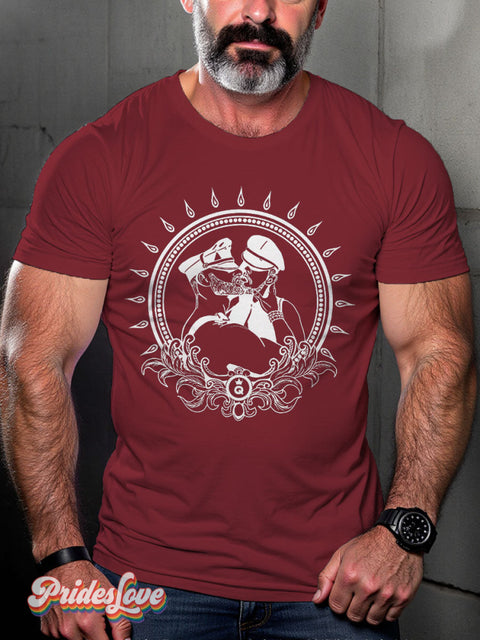 Men’s Gay Kiss Leather Casual Print T-Shirt Maroon / S