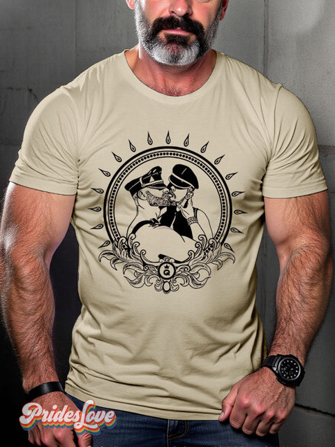 Men’s Gay Kiss Leather Casual Print T-Shirt Sand / S