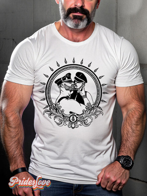 Men’s Gay Kiss Leather Casual Print T-Shirt White / S