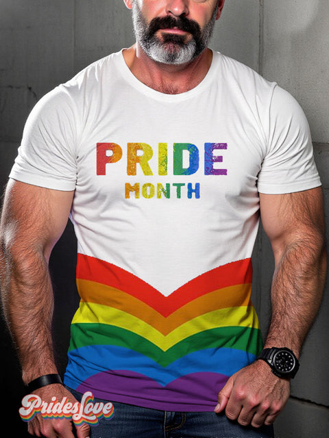 Men’s Gay Love Pride Month Rainbow Casual Print T-Shirt White / S