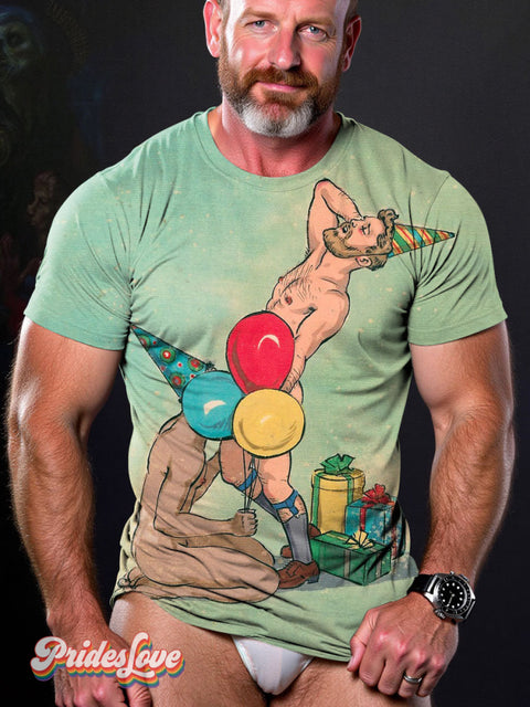 Men’s Gay Make A Wish And Blow Art Casual Print T-Shirt