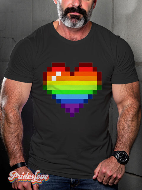 Men’s Gay Mosaic Love Pride Rainbow Casual Print T-Shirt Black / S