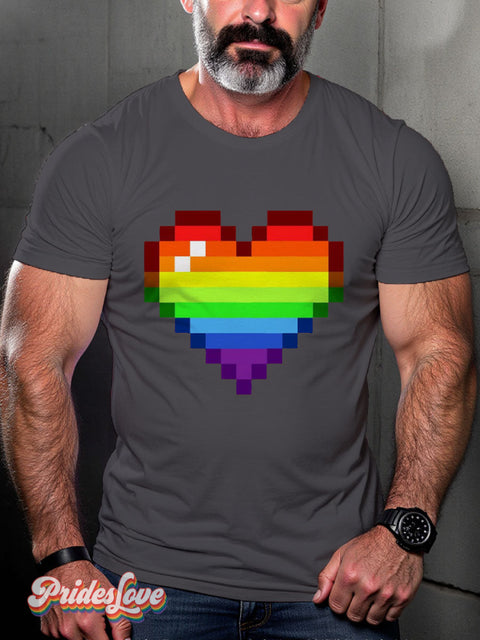 Men’s Gay Mosaic Love Pride Rainbow Casual Print T-Shirt Grey / S