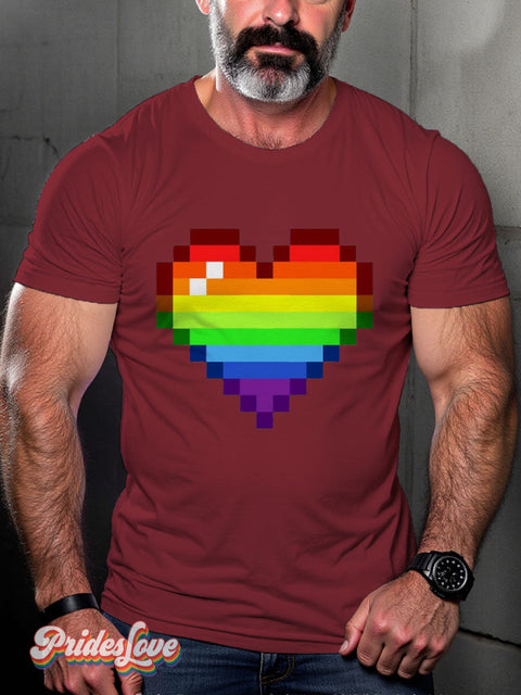 Men’s Gay Mosaic Love Pride Rainbow Casual Print T-Shirt Maroon / S