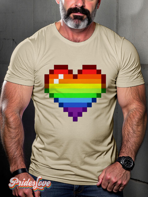 Men’s Gay Mosaic Love Pride Rainbow Casual Print T-Shirt Sand / S