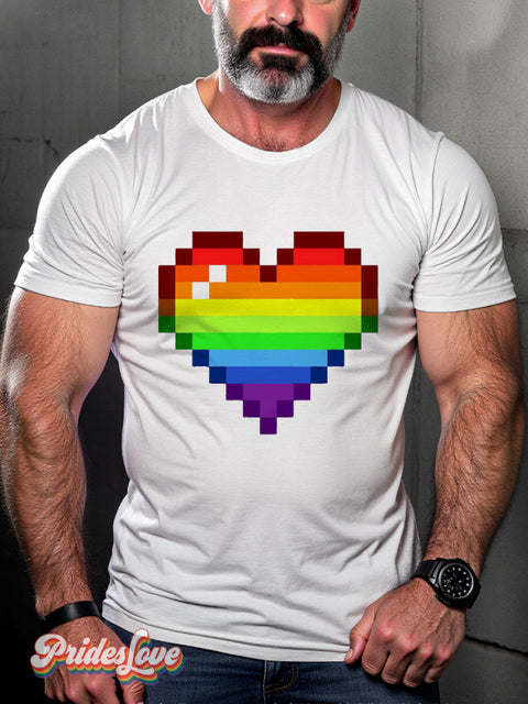 Men’s Gay Mosaic Love Pride Rainbow Casual Print T-Shirt White / S