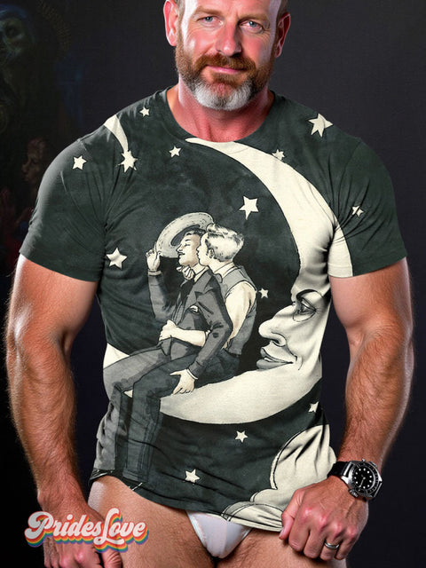 Men’s Gay Paper Moon Kiss Art Casual Print T-Shirt