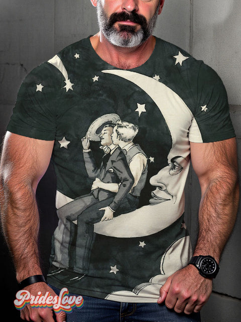 Men’s Gay Paper Moon Kiss Art Casual Print T-Shirt Multicolor / S