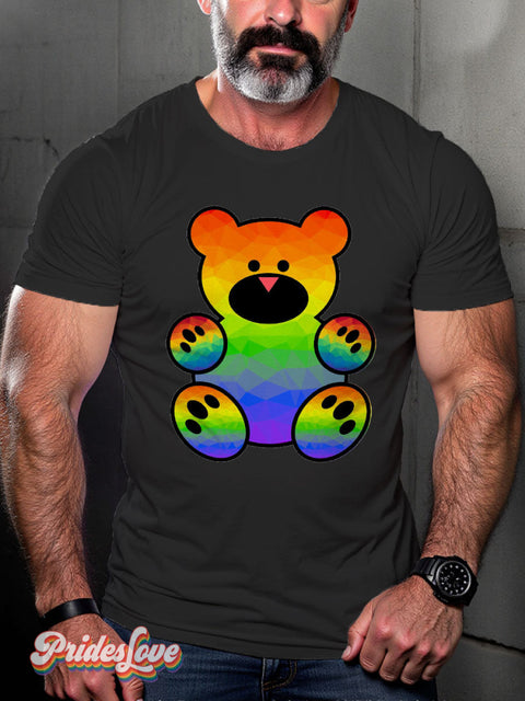 Men’s Gay Pride Bear Rainbow Casual Print T-Shirt Black / S