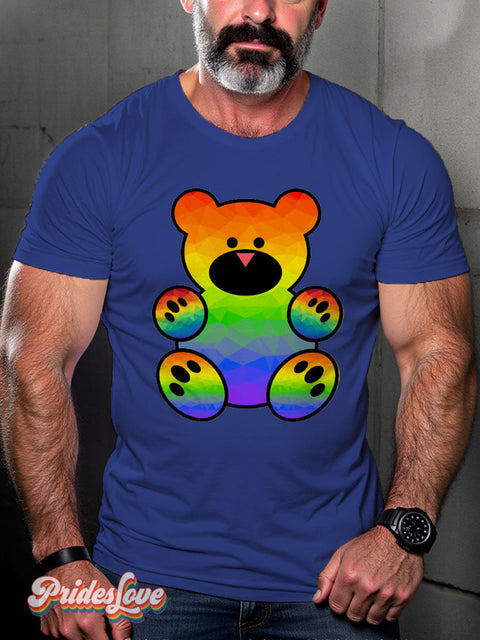 Men’s Gay Pride Bear Rainbow Casual Print T-Shirt Blue / S