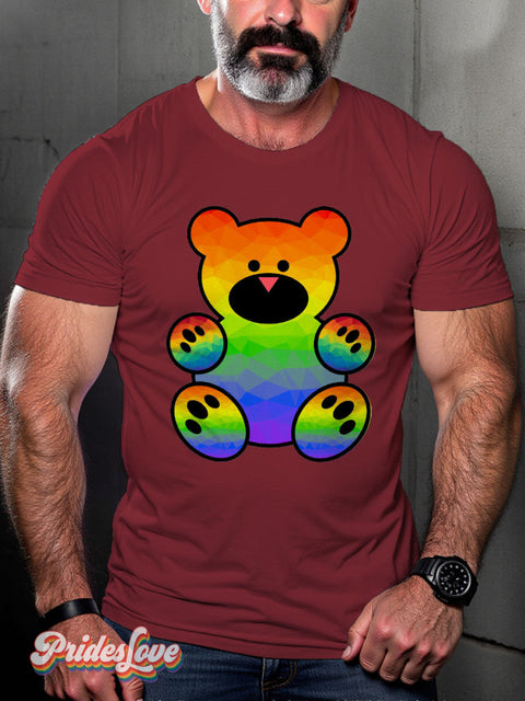 Men’s Gay Pride Bear Rainbow Casual Print T-Shirt Maroon / S