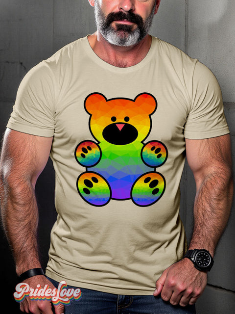 Men’s Gay Pride Bear Rainbow Casual Print T-Shirt Sand / S