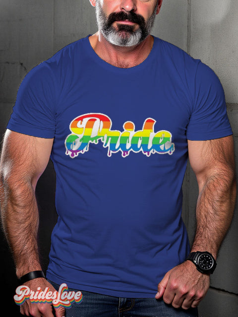 Men’s Gay Pride Drip Casual Print T-Shirt Blue / S