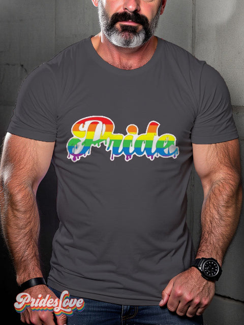 Men’s Gay Pride Drip Casual Print T-Shirt Grey / S